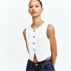 H&M White Button-Front Crop Top
